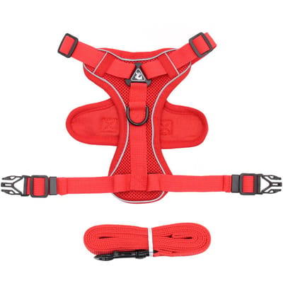 Ensemble harnais et laisse pour chat anti-évasion pour petits chiens et chats de taille moyenne, respirant, réfléchissant, réglable, sangle de poitrine pour chaton, fournitures pour animaux de compagnie S red