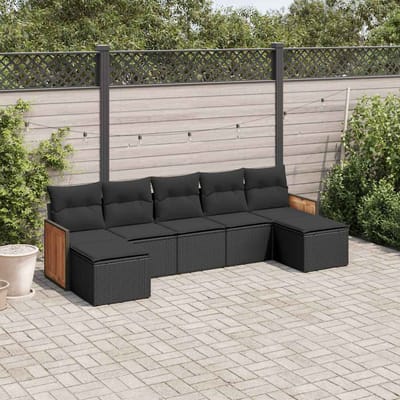 vidaXL - 7-delige - Loungeset - met - kussens - poly - rattan - zwart