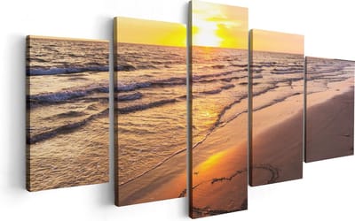 Artaza Canvas Schilderij Vijfluik Zonsondergang Op Het Strand Met Een Hartje - 100x50 - Foto Op Canvas - Canvas Print