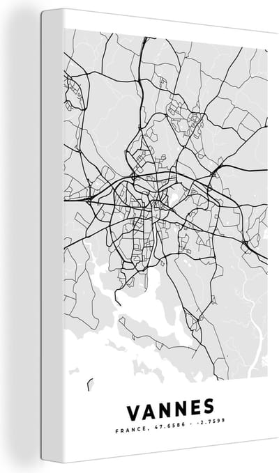 Canvas Schilderij Stadskaart – Frankrijk – Kaart – Vannes – Plattegrond - 20x30 cm - Wanddecoratie