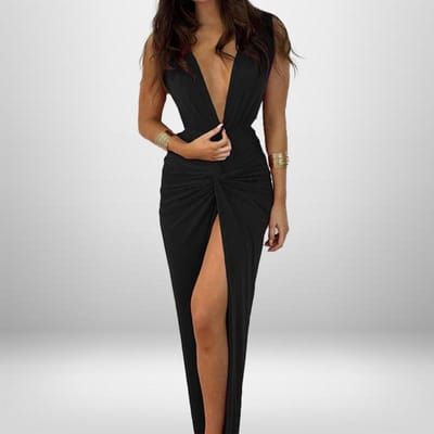 Zomer Dames Temperament en Elegante Effen Kleur Hoge Taille Mouwloze Lange Jurk M zwart