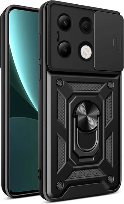 MobyDefend Hoesje - Geschikt voor Xiaomi Redmi Note 13 4G - Pantsercase Met Draaibare Ring - Zwart