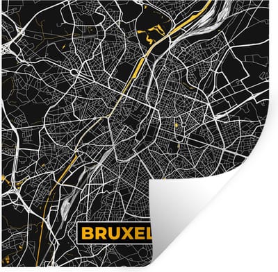 Muurstickers - Sticker Folie - Brussel - Goud - Stadskaart - Plattegrond - Kaart - 30x30 cm - Plakfolie - Muurstickers Kinderkamer - Zelfklevend Behang - Zelfklevend behangpapier - Stickerfolie