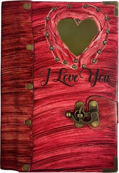 Schetsboek Love you for Ever met spiegel hartje - Leer - Handgemaakt - Ongebleekt Papier - Dagboek - Notitieboek - 23 x 16 cm - Cadeau tip