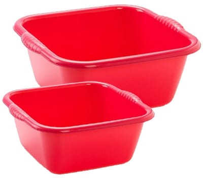 Plasticforte afwasteilen set - afwasbak - kunststof - 15 en 25 liter - Rood - huishoud emmers