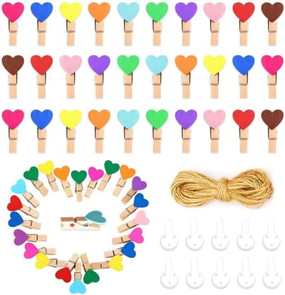 Houten mini knijpers 100 stuks - kleurrijke clips - hart en ster vorm - voor het ophangen van foto's - ShopVlot