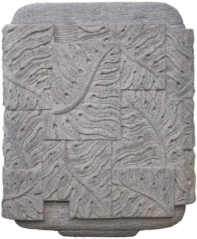 PTMD Blayd Grey Cement Palm Leaf Carving Pot Square L
