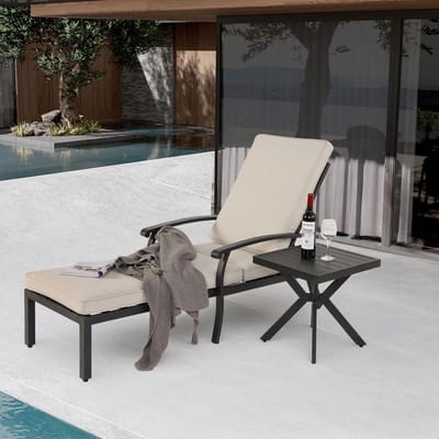 Terrasstoel met kussen - Verstelbare ligstoel - Buiten relaxen - Roestbestendig aluminium frame - 204 x 58 cm - Beige