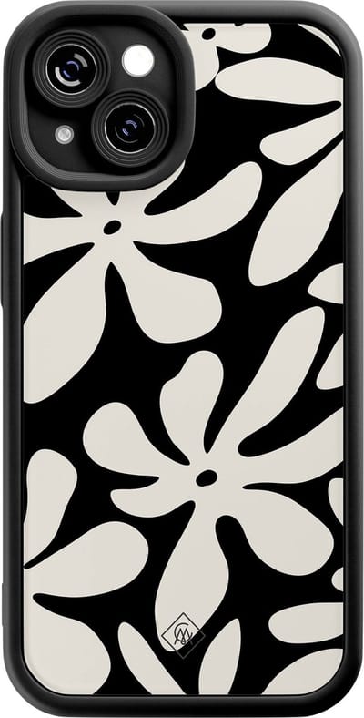 Casimoda® hoesje - Geschikt voor iPhone 15 - Noir Bloom - Effen telefoonhoesje met lensbescherming - Siliconen/TPU - Backcover - Zwart