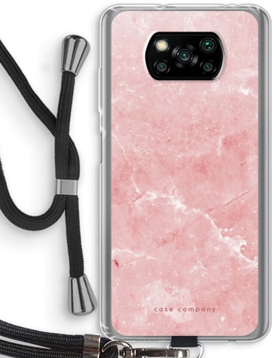 Case Company® - Hoesje met koord geschikt voor Poco X3 Pro hoesje met Koord - Roze marmer - Telefoonhoesje met Zwart Koord - Bescherming aan alle Kanten en Over de Schermrand