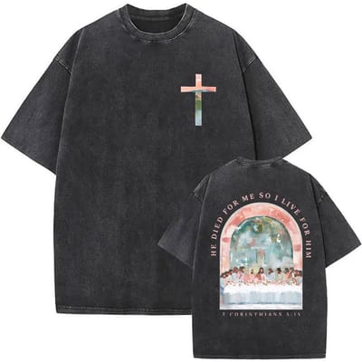 Vintage Christelijk Kruis Jezus Grafisch T-shirt Gewassen Unisex Korte Mouw Religieus Geloof Streetwear Tee Tops voor Mannen Vrouwen M black