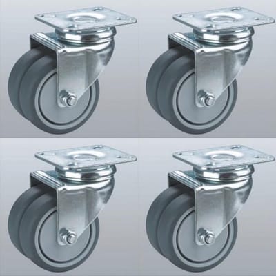 Grijs Rubber zwenkwiel zwarte behuizing geremd met topplaat - 100mm - 150kg