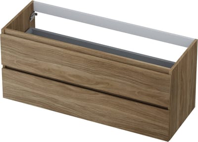 INK® wastafelonderkast 2 laden greeploos met houten keerlijst 120x45x52cm, zuiver eiken