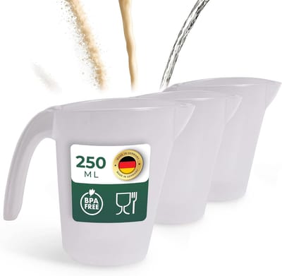 Novaliv 3-delige maatbekerset 250ml, transparante maatbekerset met duidelijke g/ml-schaalverdeling voor vloeistoffen, meel en suiker, made in Germany, vaatwasserbestendig, mengkom, maatbeker, maatbeker