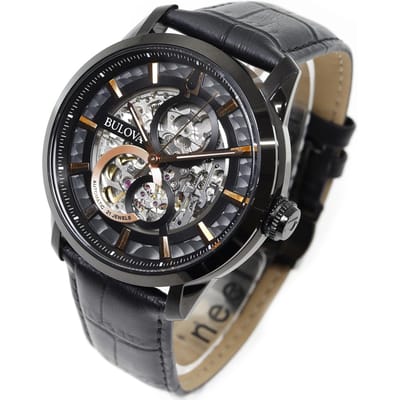 Bulova Classic Sutton Zwarte Skeleton Wijzerplaat Automatisch 98A283 Herenhorloge zwart