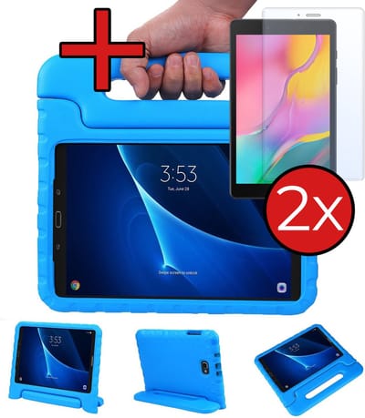 Hoesje - Geschikt voor Samsung Galaxy Tab A 10.1 (2016) - Met 2x Screenprotector - Kinderhoes - Shockproof Bumper - Kidsproof Case - Tablethoes - Kinder Hoes Cover - Blauw