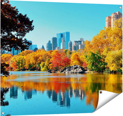 Gards Tuinposter Central Park in New York tijdens de Herfst - 100x80 cm - Tuindoek - Tuindecoratie - Wanddecoratie buiten - Tuinschilderij