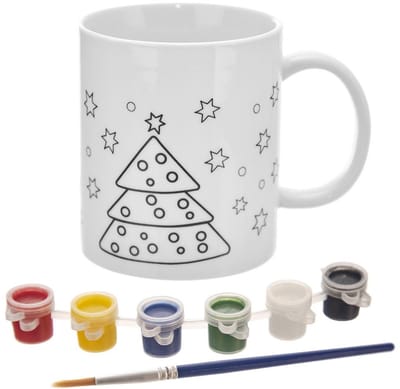 Orion - Kerstboom Porseleinen Beker - 350 ml - Inclusief Verf en Penselen