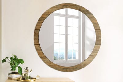 Coloray Bedrukte Spiegel - Oud hout Spiegel Lijst Met Print - 90 cm - Bruin Bedrukte Spiegel - Spiegel Lijst Met Print - Spiegel Met Print - Wandspiegel Met Print