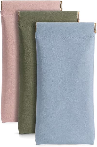 Brillenetuis - Set van 3 - Echt lederen brillenetuis - Zachte PU-lederen zonnebrilhoes - Knijpdeksel - Draagbare brillenetuis, Unisex