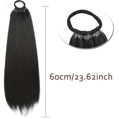 Queue de cheval synthétique lisse de 61 cm avec élastique, résistante à la chaleur, pour femme #1B black