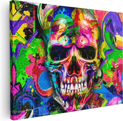 Artaza Canvas Schilderij Pop Art Skull - 40x30 cm - Klein - Wanddecoratie Abstract - Muurdecoratie Kleurrijk - Kamer Accessoires