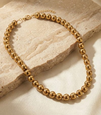 Lundholm Kralenketting Dames Goud Kleurig - (Ø 8 mm) Gouden Kralen Ketting - 40 + 5 cm - Premium Stainless Steel - Chloe Serie - Scandinavisch Design