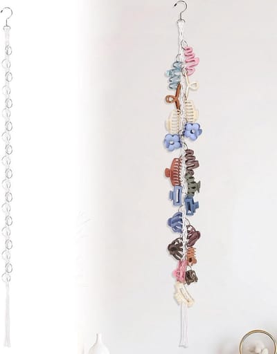 Haarspeldjes Organizer van Macrame met Roterende Haak en 20 Metalen Ringen voor Vrouwen en Meisjes, Handige Ophangbare Opslagoplossing voor Haaraccessoires