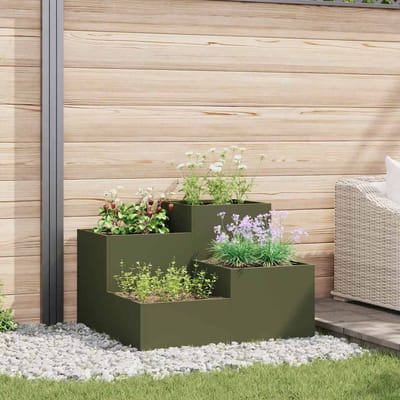 vidaXL Plantenbak Olijfgroen 80 x 80 x 60 cm Staal