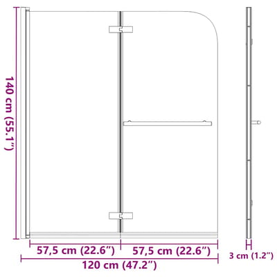 vidaXL - Douchewand - inklapbaar - 2 - panelen - 120x140 - cm - ESG