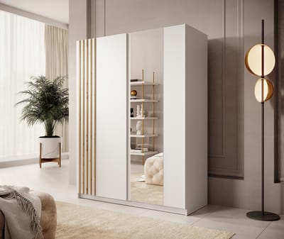 Meubella - Kledingkast Boets - Wit - Eiken - 150 cm - Met spiegel