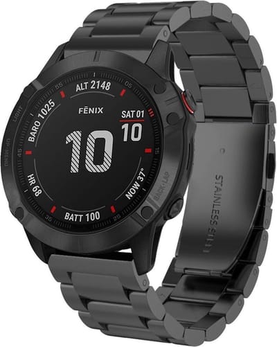 Strap-it Stalen schakel band geschikt voor Garmin Fenix 9 (Pro) 51mm / Fenix 8 (Pro) 51mm / Garmin Fenix 7x (Pro - Sapphire Solar) / Fenix 6x (Pro - Sapphire) / Fenix 5x (Plus) / Fenix 3 / Epix Pro (Gen 2 - 51mm) / Enduro 1-2-3 - Zwart