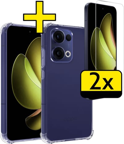 Hoesje - Met Screenprotector - 2 Stuks - Geschikt voor Oppo Reno 13 - Sterk & Shockproof - Siliconen Case - Back Cover - Telefoon Hoes - Shock Proof - Telefoonhoesjes - Transparant