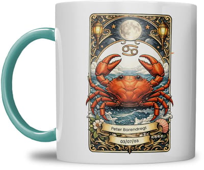 Sterrenbeeld mok - Kreeft - Zeegroen blauw - Tarot mok - Gepersonaliseerd met naam en datum