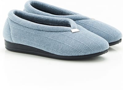 Damart - Glanzende corduroy slippers - Dames - Blauw - 37