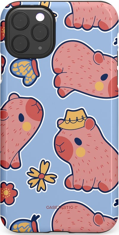 Casetastic Hoesje Geschikt voor Apple iPhone 11 Pro Max - Stijlvolle Beschermende Duo-layer Case - Capibara geluk