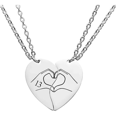 2 Stuks/Set Hand Hart Gebaar Koppel Ketting Roestvrij Staal Ik Hou Van Jou Matching Ketting Zanger Sieraden white