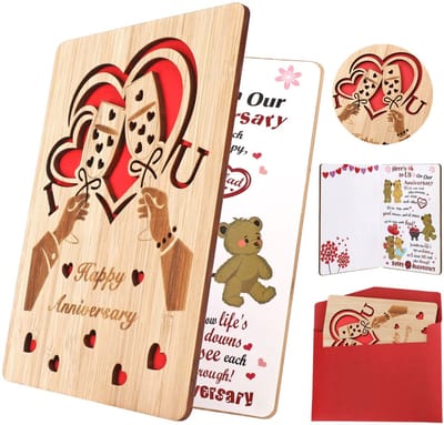 Dailygoods- Verjaardagskaart Houten Bamboe - Gelukkige Verjaardagskaarten - Valentijnskaarten - Jubileumkaart met Rode Envelop - Unieke Houtnerf - Duurzaam Aandenken - Wenskaart