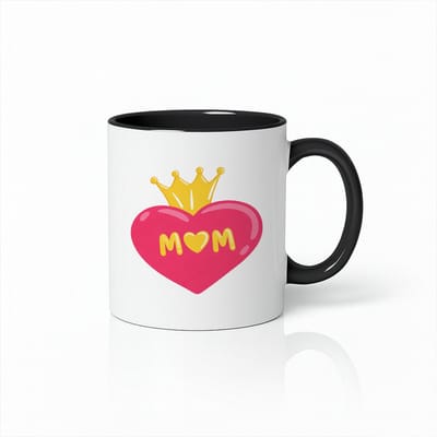 Queen Mom Keramische Koffiemok - Roze Hart Graphic - Cadeau voor Haar - Zwart/Wit
