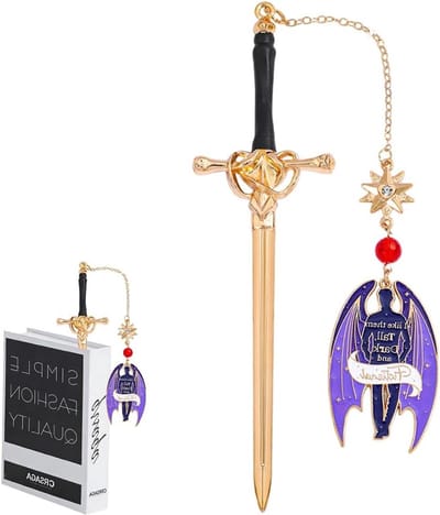Zwaardbladwijzer met 3D Vliegende Draak en Paarse Hanger, Gepersonaliseerde Leespagina-Markers voor Boekenliefhebbers, Uniek Retro Cadeau voor Vrouwen en Mannen