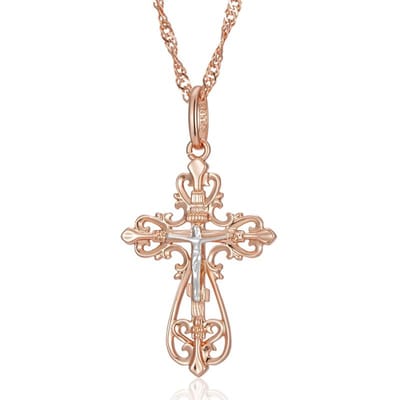 Nouveau Collier Pendentif Croix d'Église Orthodoxe Pour Femmes Hommes Couleur Or Rose Mélange de Charms Bijoux Ethniques Fins Quotidien beige