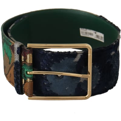 Dolce & Gabbana Groene Jaquard Geborduurde Leren Gouden Metalen Riem