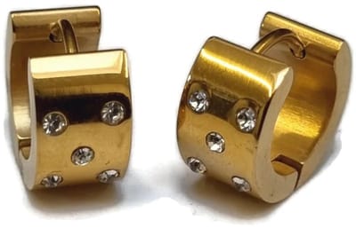 Aramat Jewels | Oorringen | Vergulde RVS Oorringen 14mm - Goudvergulde Hoepel Oorbellen | Zirkonia-steentjes-14x7mm | |4mm | Staal | Volwassenen | Verkleurd niet
