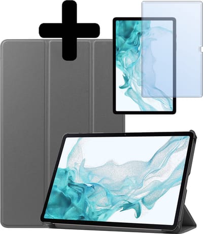 Hoes - Geschikt voor Samsung Galaxy Tab S9 Plus - Met Screenprotector - Trifold Bookcase - Hard Cover Case - Met Uitsparing Geschikt voor S Pen - Hardcover Book - Tablet Hoesje - Grijs