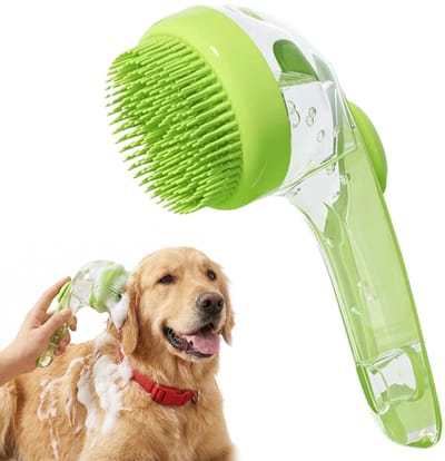 2-in-1 huisdierwas- en verzorgingsborstel - Shampoo-dispenser en massageborstel voor honden en katten - Geschikt voor alle vachttypen - Groene borstel
