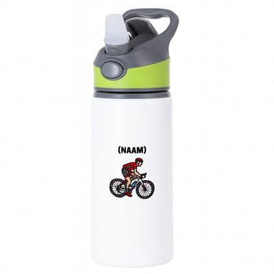 Hacebo® - Wielren met eigen naam waterfles met rietje groen - Wielrennen - Wielrenner - Sport - water fles - 650ML
