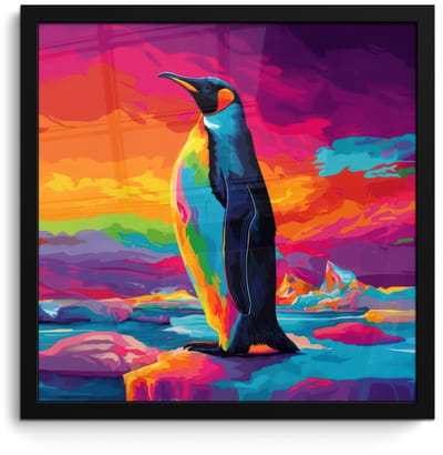 Poster in lijst - Fotolijst 40x40 cm - Posters - Ijsschots - Pinguïn - Abstract - Lucht - Posterlijst zwart - Decoratie - Wanddecoratie woonkamer - Muurdecoratie slaapkamer