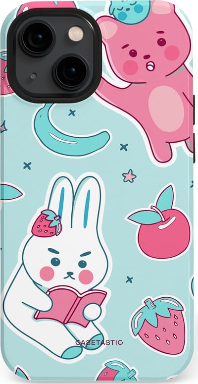 Casetastic hoesje geschikt voor Apple iPhone 13 mini - MagSafe - Dubbellaagse bescherming - Fruitige vriendjes - Fashion Case - Mintgroen Lichtgrijs Lichtroze Wit