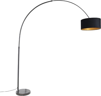 QAZQA xxl - Moderne Booglamp | Vloerlamp | Staande Lamp met kap - 1 lichts - H 2250 mm - Zwart Goud - Woonkamer | Slaapkamer