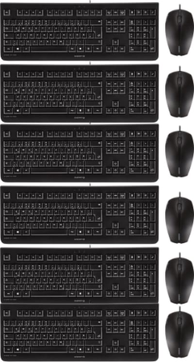Bulk Set van 6 CHERRY KC 1000 Toetsenborden en Gentix USB Muisen – Ideaal voor Kantooromgevingen